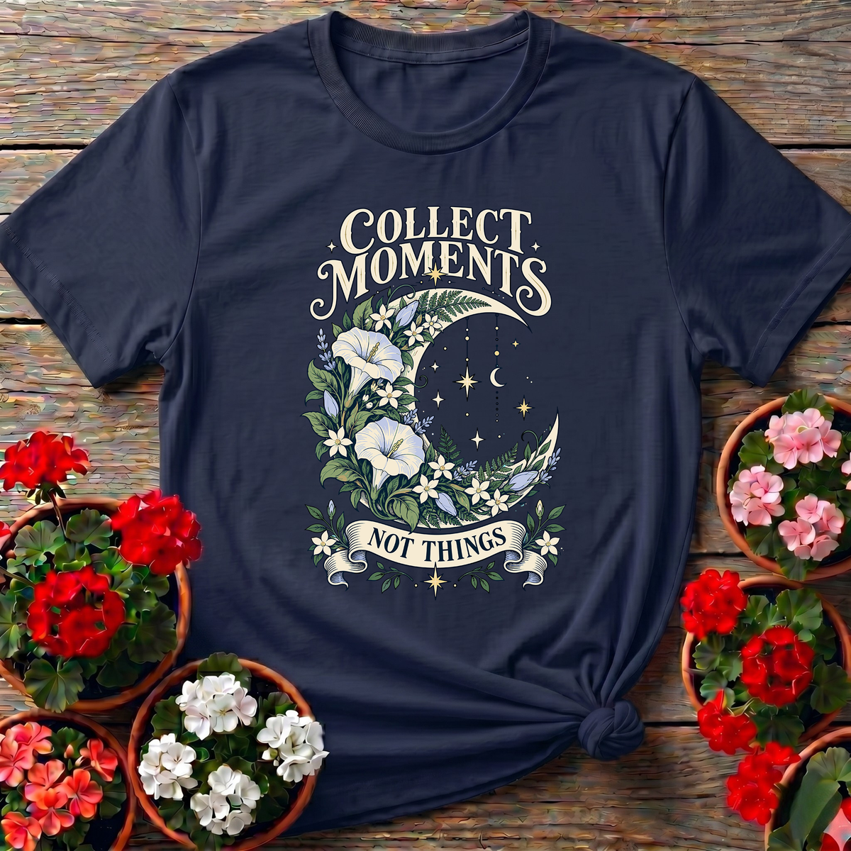 Collect Moments Not Things Floral Moon Gardening Tee
