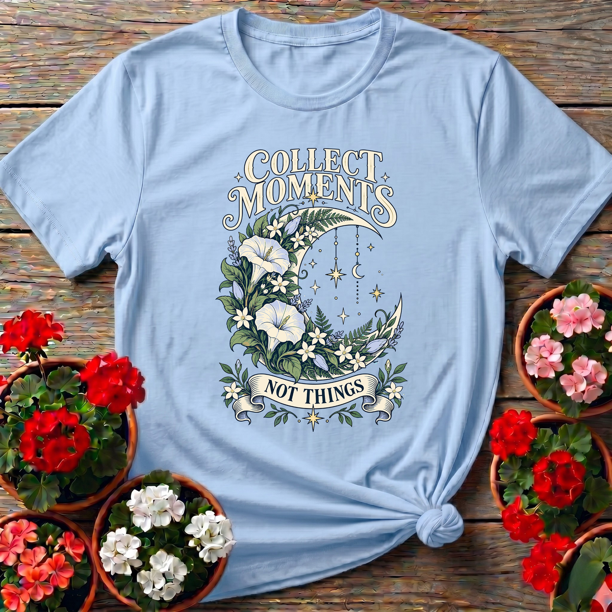 Collect Moments Not Things Floral Moon Gardening Tee