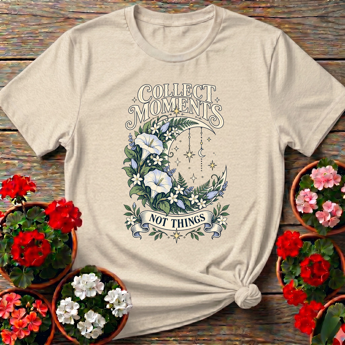 Collect Moments Not Things Floral Moon Gardening Tee