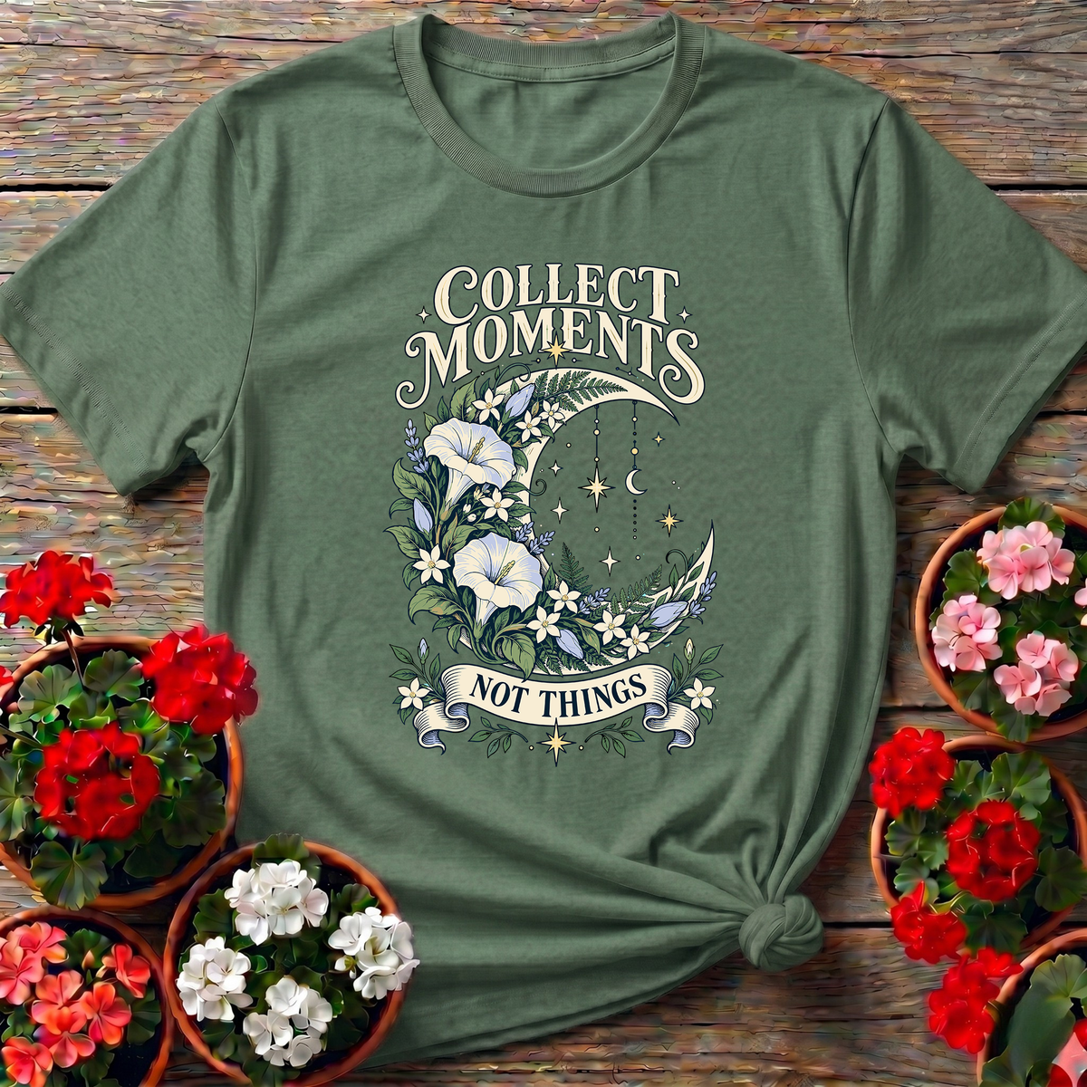 Collect Moments Not Things Floral Moon Gardening Tee