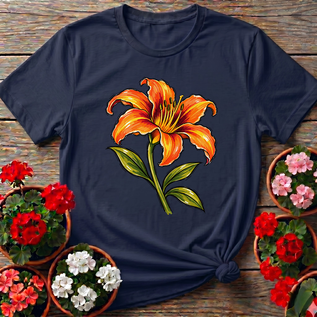 Orange Lily Marker Sketch Gardening T-Shirt