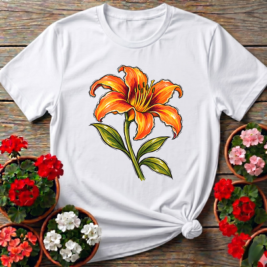 Orange Lily Marker Sketch Gardening T-Shirt