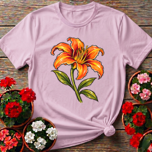 Orange Lily Marker Sketch Gardening T-Shirt