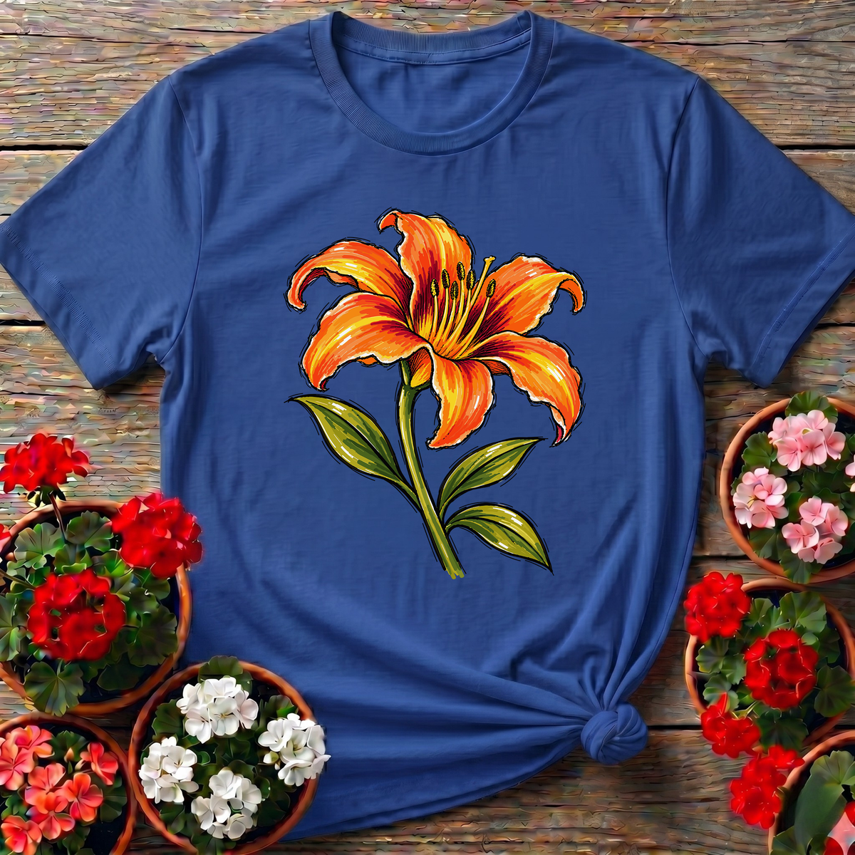 Orange Lily Marker Sketch Gardening T-Shirt
