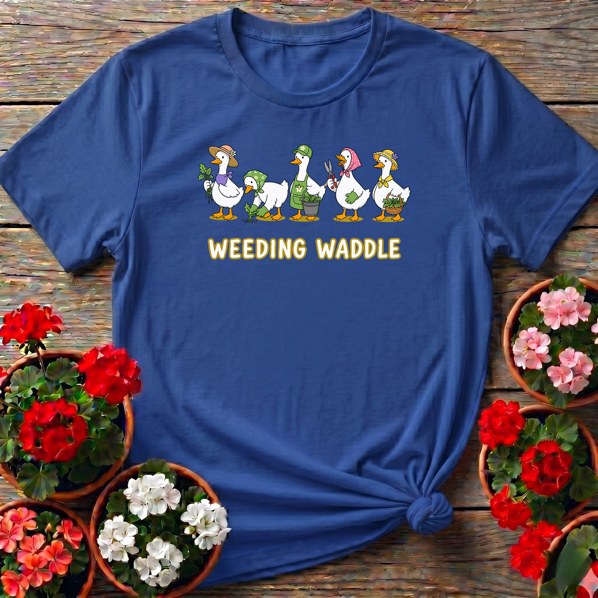 Weeding Waddle Funny Gardening Duck T-Shirt