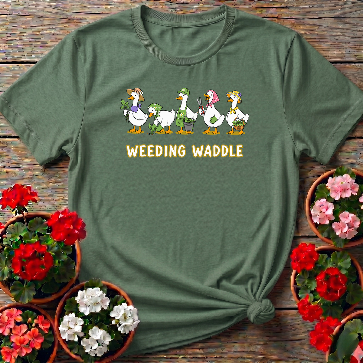Weeding Waddle Funny Gardening Duck T-Shirt