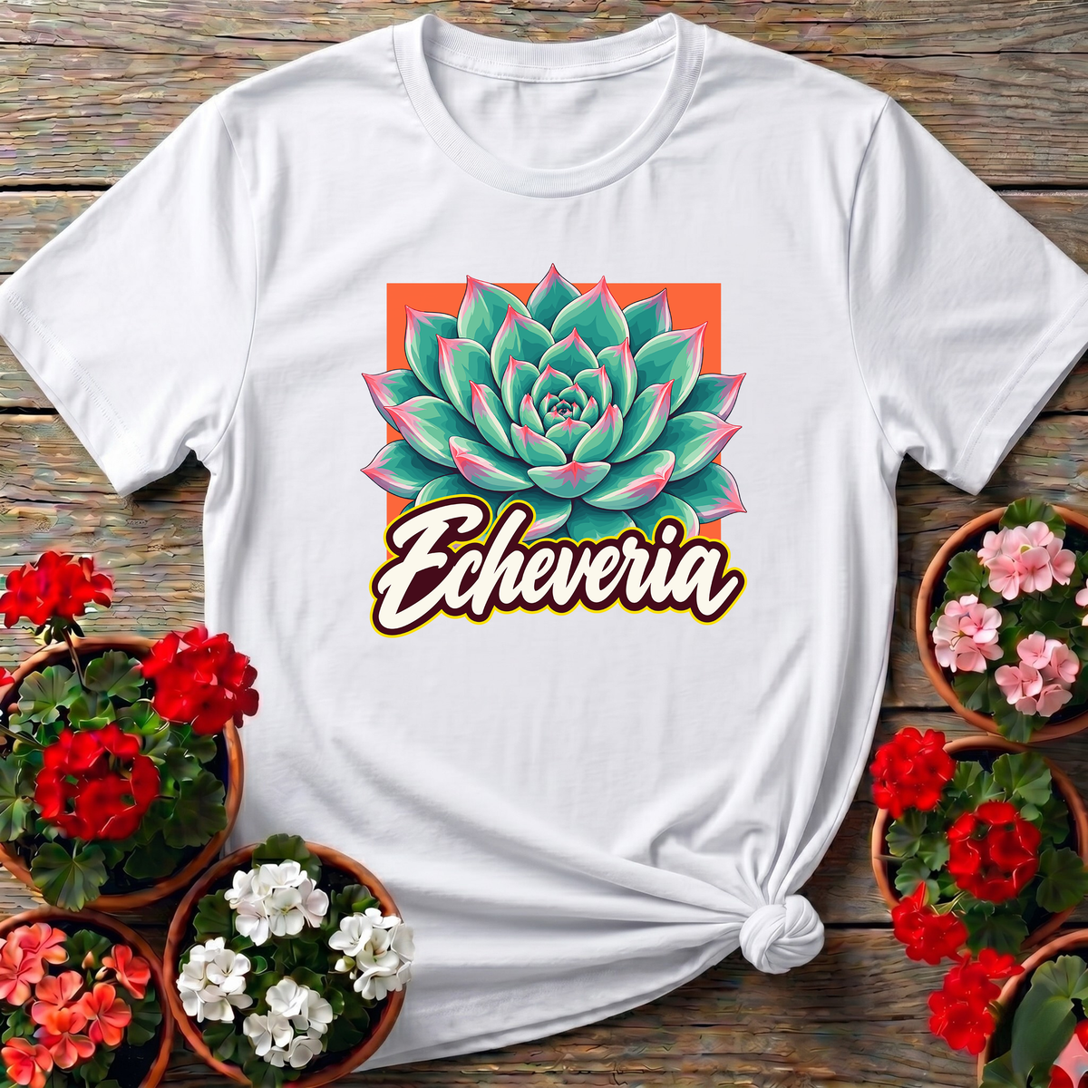 Echeveria Succulent Retro Botanical Gardening T-Shirt