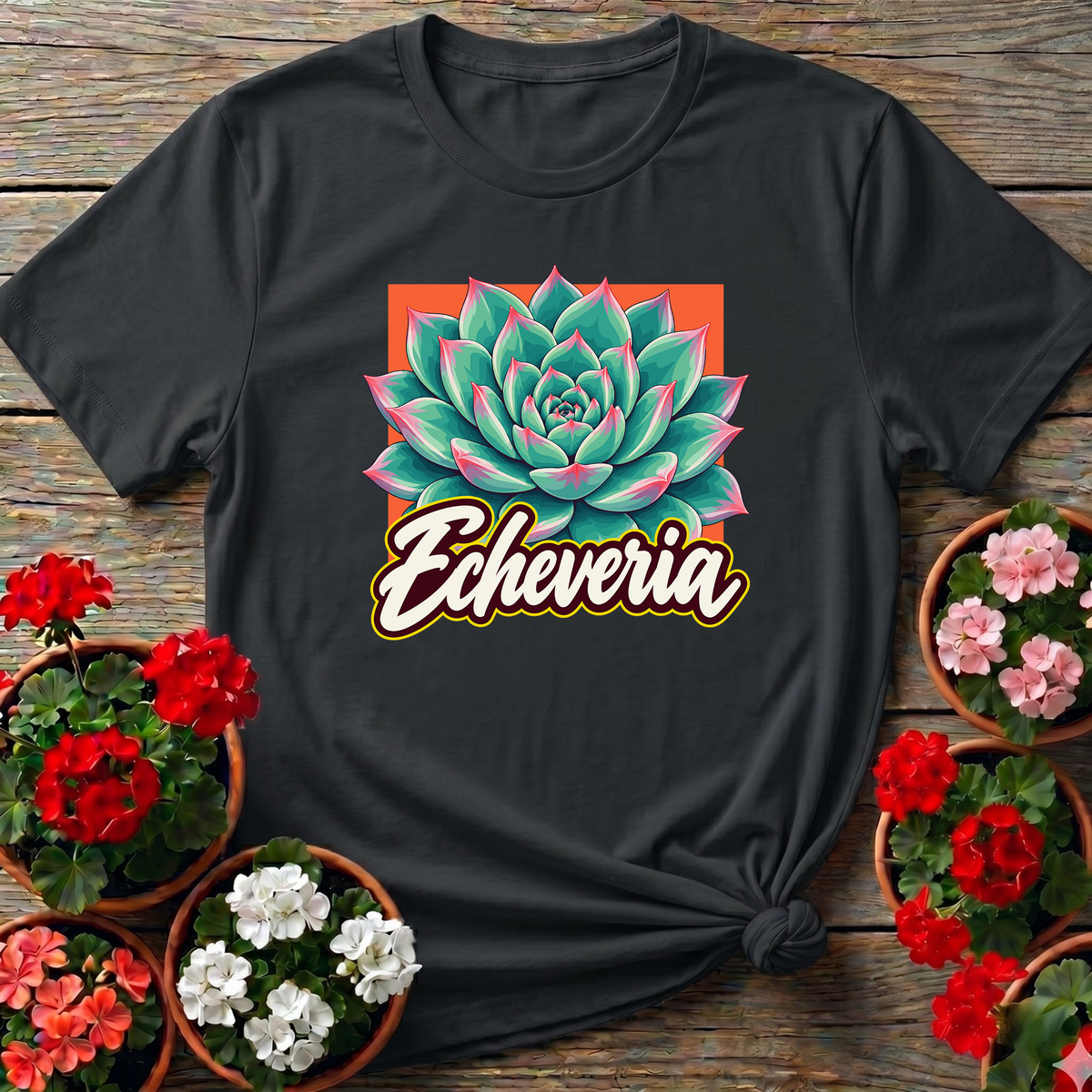Echeveria Succulent Retro Botanical Gardening T-Shirt