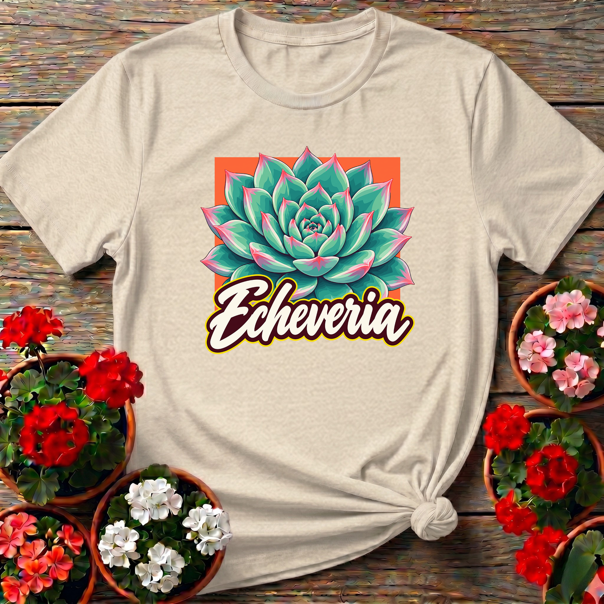 Echeveria Succulent Retro Botanical Gardening T-Shirt