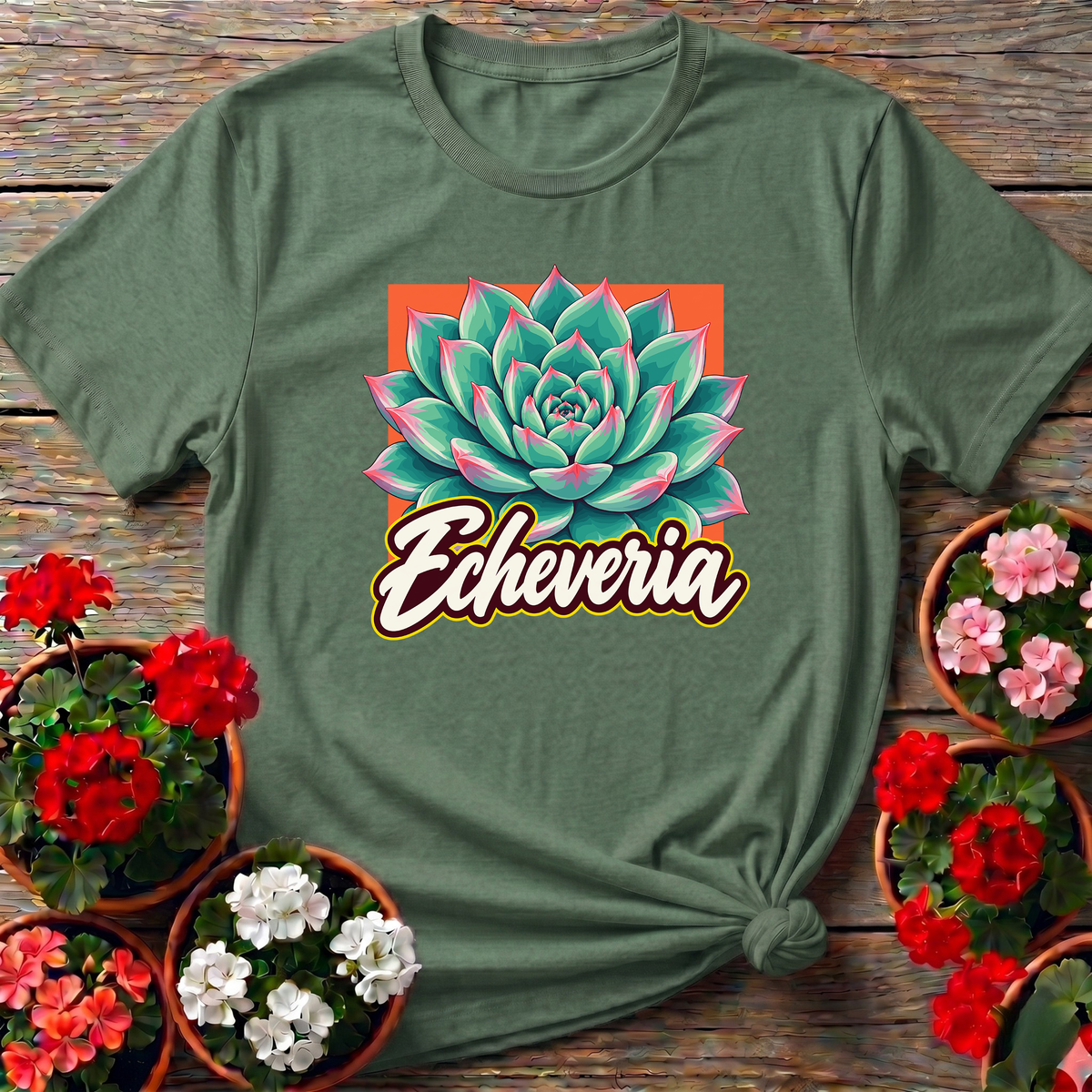 Echeveria Succulent Retro Botanical Gardening T-Shirt