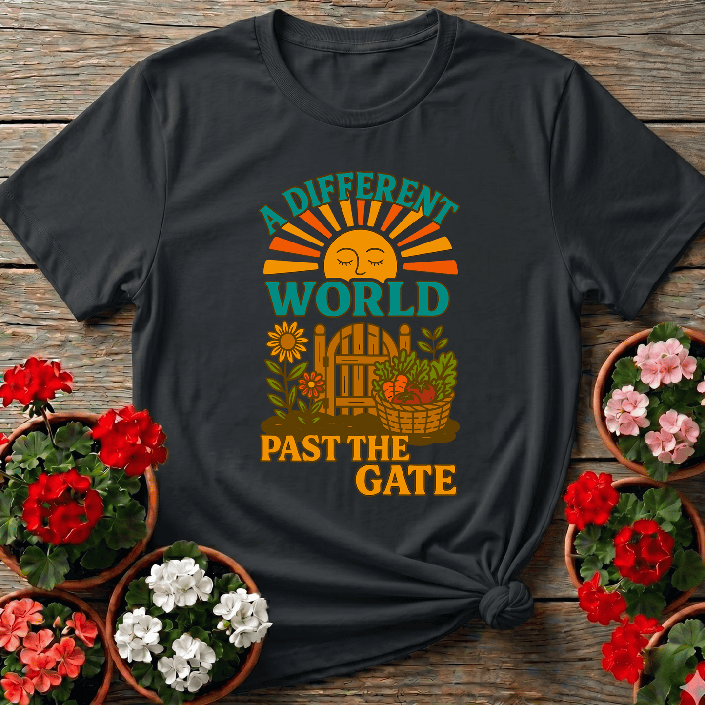 A Different World Past The Gate Vintage Garden Sanctuary Tee - GardeningTshirts