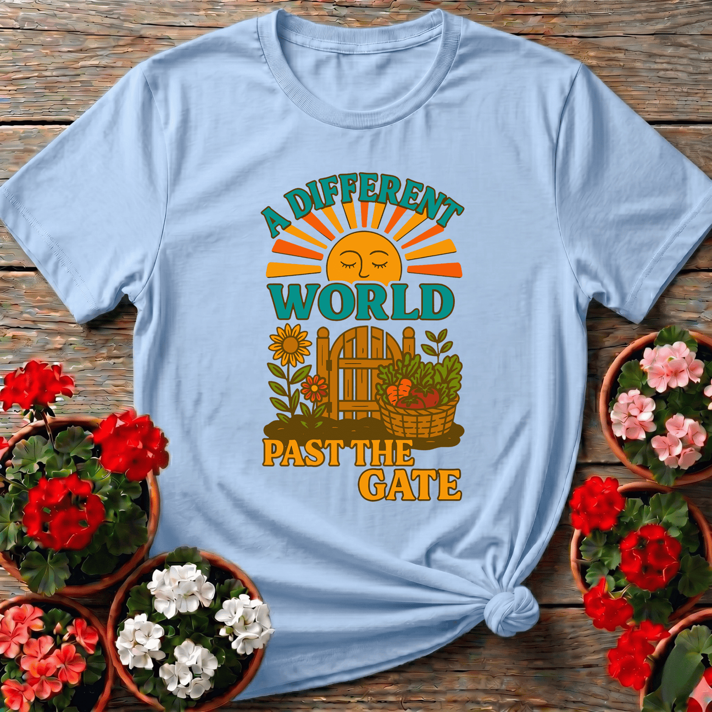 A Different World Past The Gate Vintage Garden Sanctuary Tee - GardeningTshirts