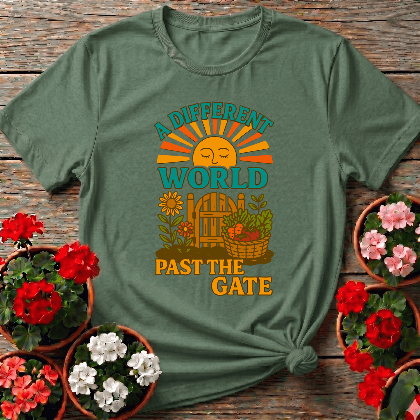 A Different World Past The Gate Vintage Garden Sanctuary Tee - GardeningTshirts