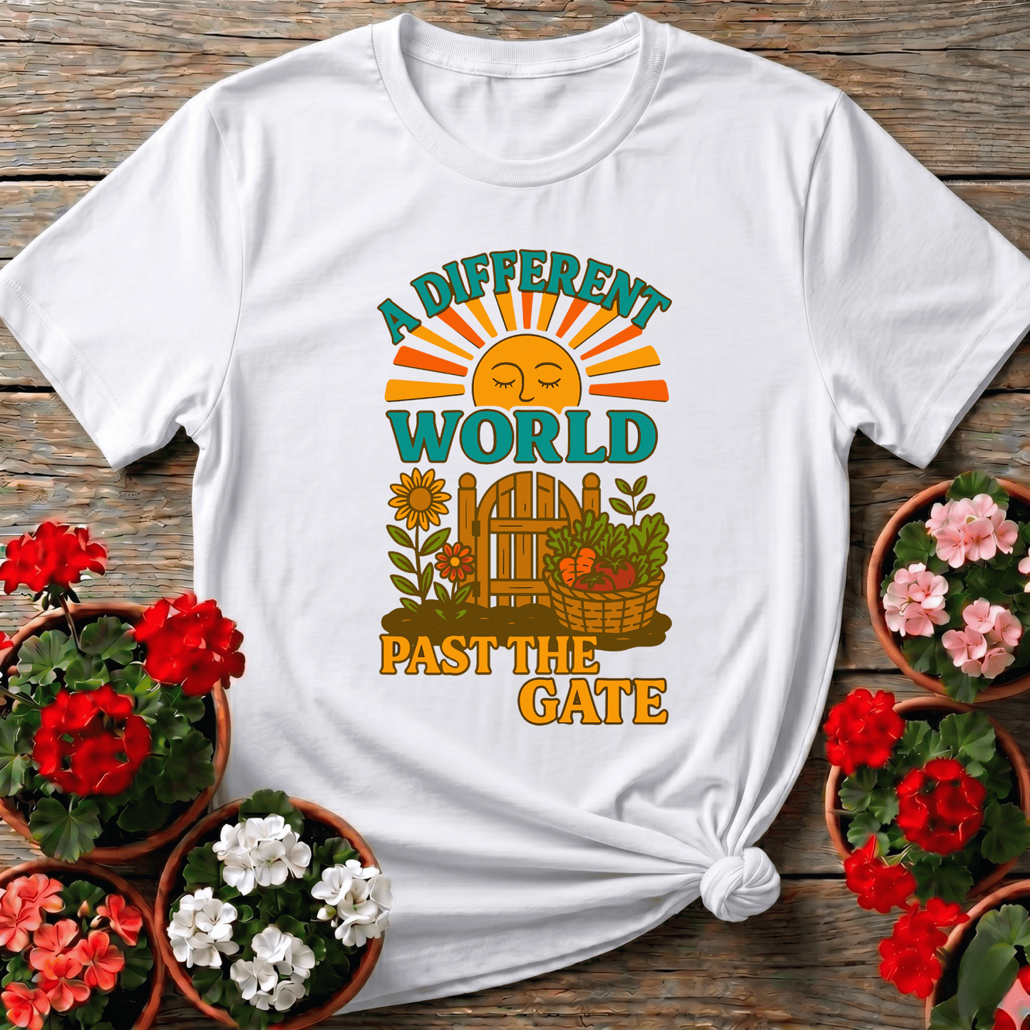 A Different World Past The Gate Vintage Garden Sanctuary Tee - GardeningTshirts