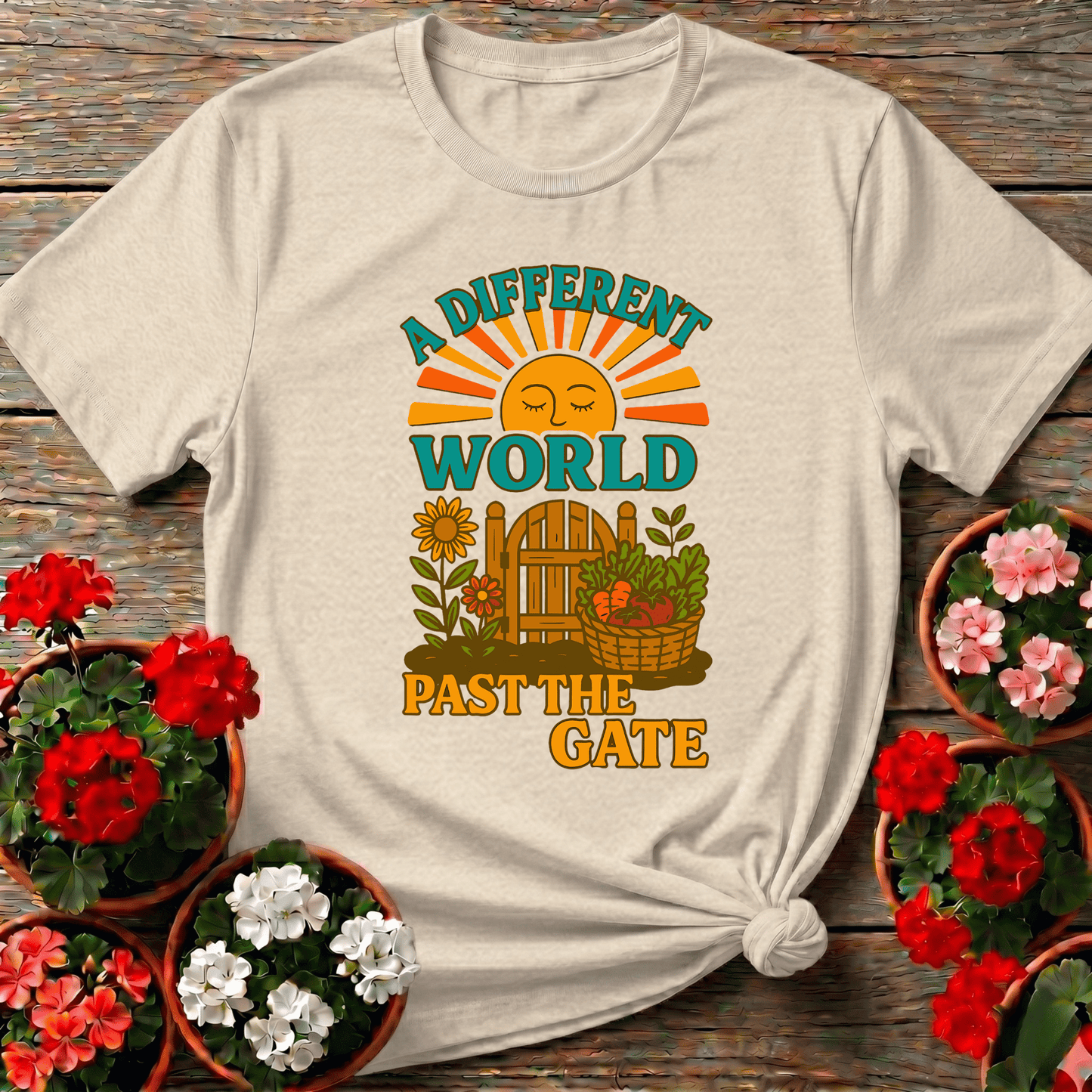 A Different World Past The Gate Vintage Garden Sanctuary Tee - GardeningTshirts