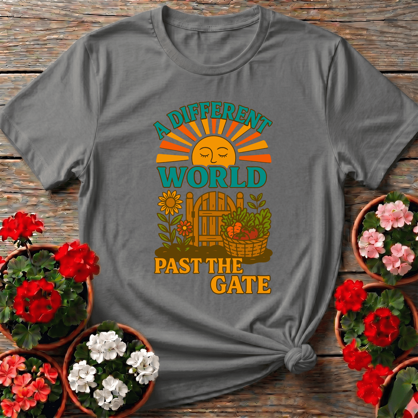 A Different World Past The Gate Vintage Garden Sanctuary Tee - GardeningTshirts