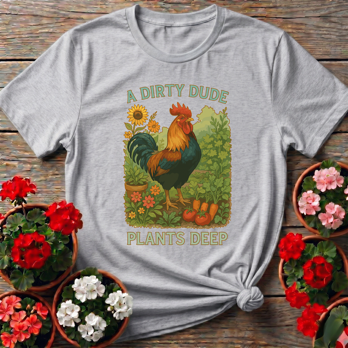 Dirty Dude Plants Deep Dapper Rooster Statement Tee - GardeningTshirts