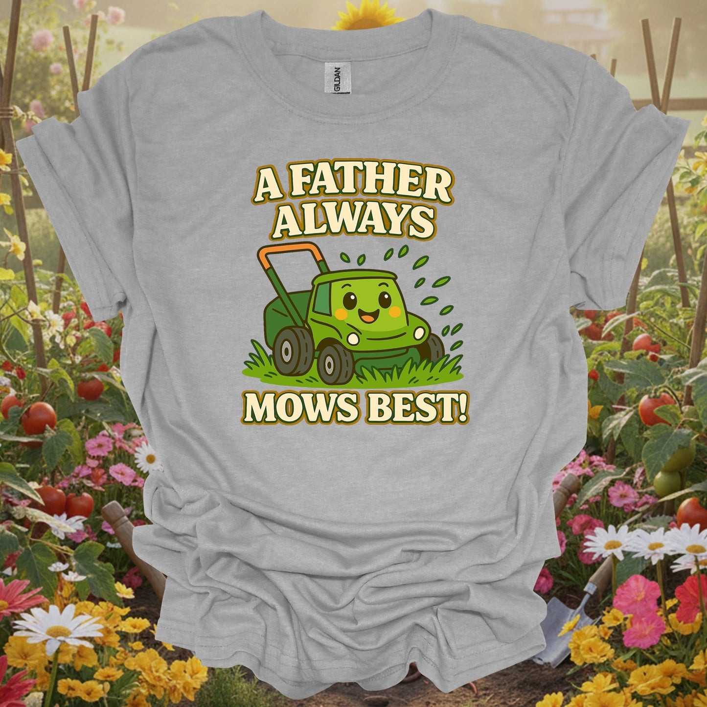 Sport Grey tee showing a father always mows best kawaii dad for garden hobbyists