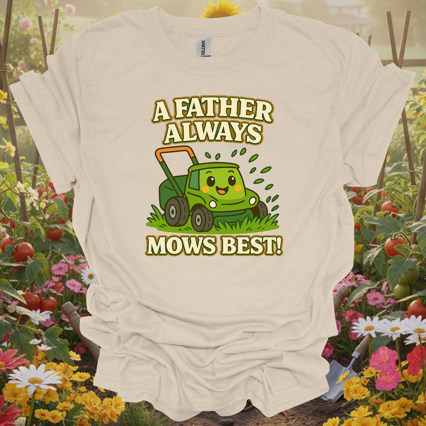 Natural tshirt showing a father always mows best kawaii dad for people who love plants