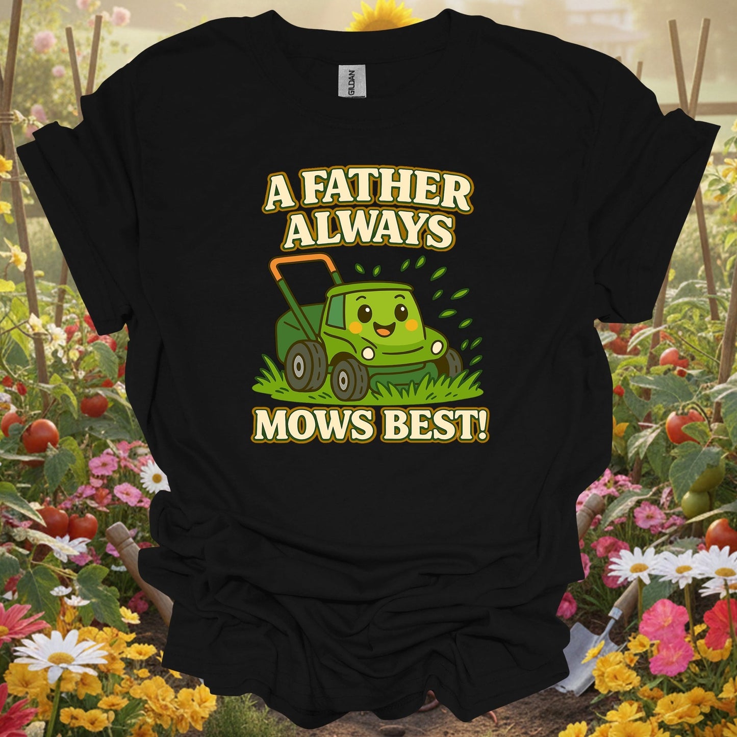 Black top showing a father always mows best kawaii dad for nature lovers