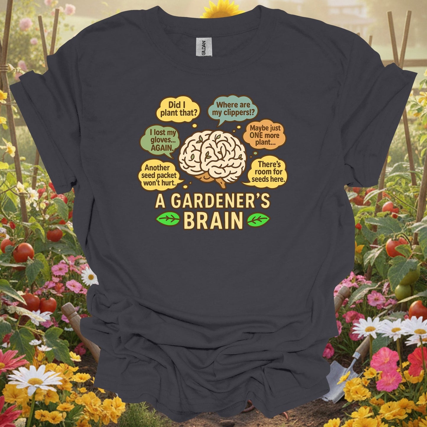 Charcoal gray a gardeners brain funny gardening shirt for overthinking gardeners, plant addicts, serious hobbyists, funny ...