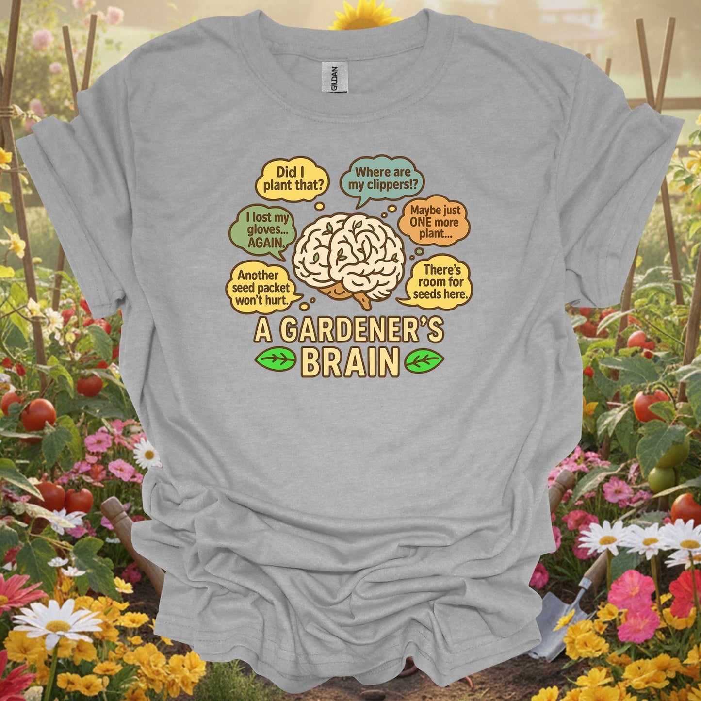 Sport grey a gardeners brain funny gardening shirt for overthinking gardeners, plant addicts, serious hobbyists, funny pla...