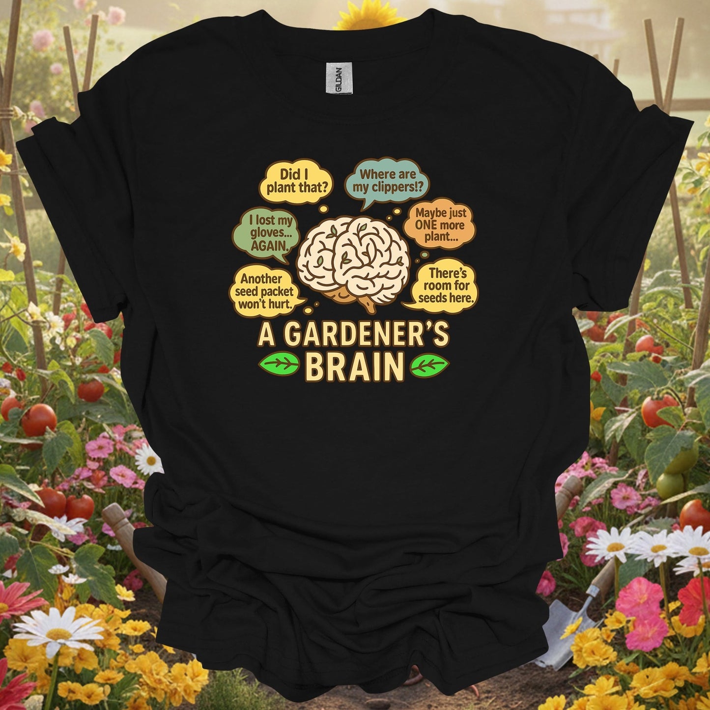 Black a gardeners brain funny gardening shirt for overthinking gardeners, plant addicts, serious hobbyists, funny plant pa...