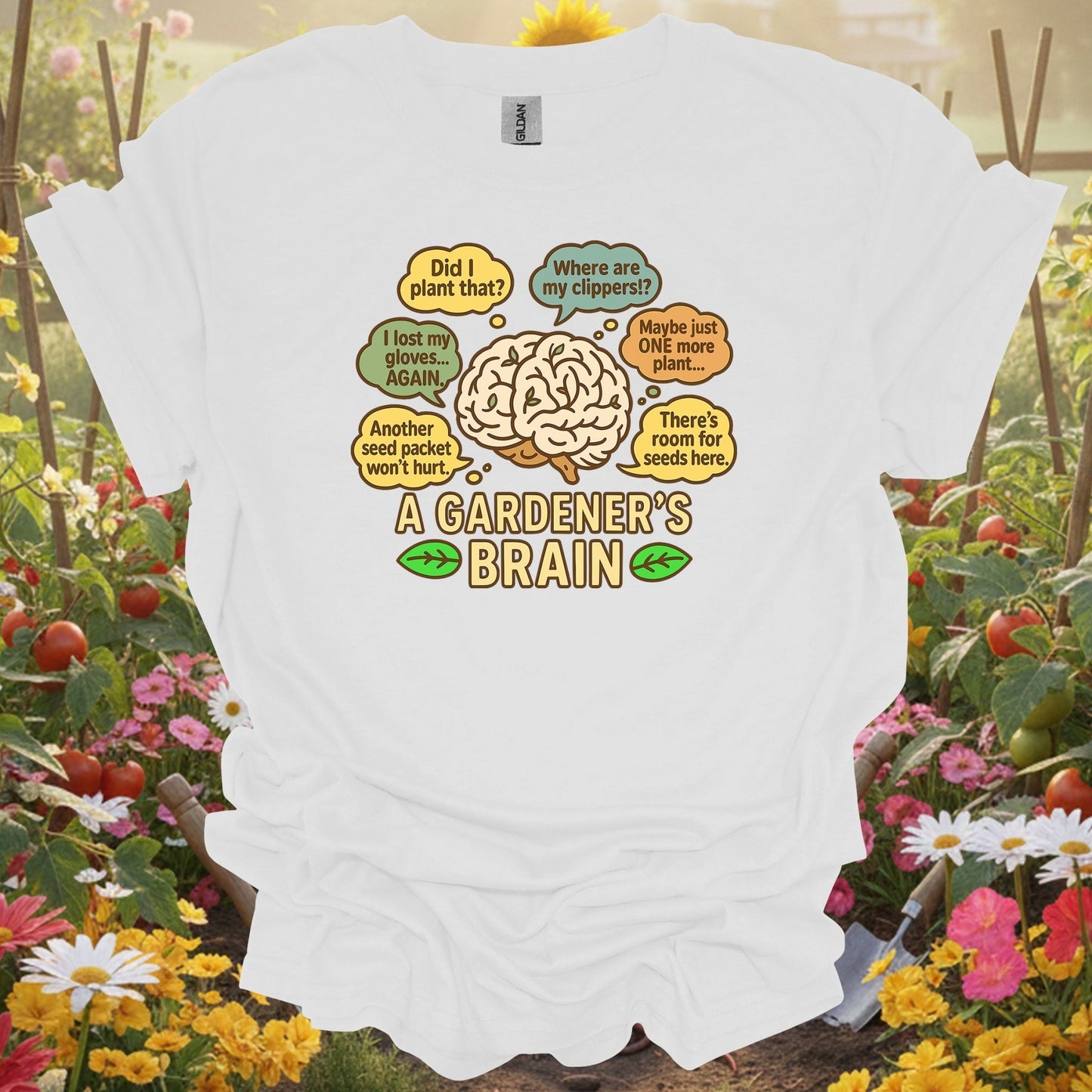 White a gardeners brain funny gardening shirt for overthinking gardeners, plant addicts, serious hobbyists, funny plant pa...