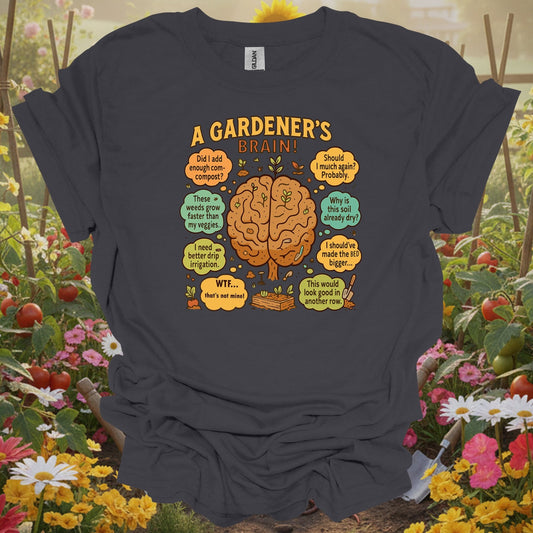 "A Gardener's Brain" Funny Raised Bed T-Shirt - GardeningTshirts