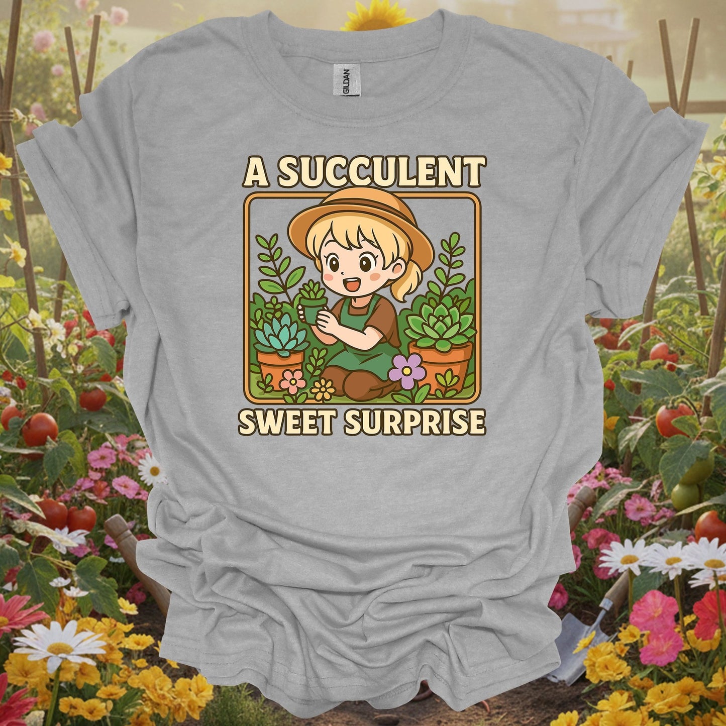 Sport Gray T-shirt with a detailed botanical illustration of potted plants perfect for every happy plant parent and fan.