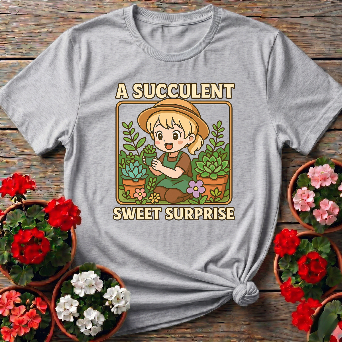 Succulent Sweet Surprise Kawaii Anime Gardener T-shirt - GardeningTshirts
