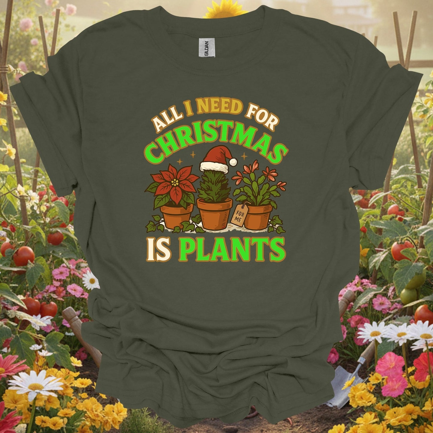 "All I Need For Christmas Is Plants" Poinsettia Christmas Gift Shirt - GardeningTshirts