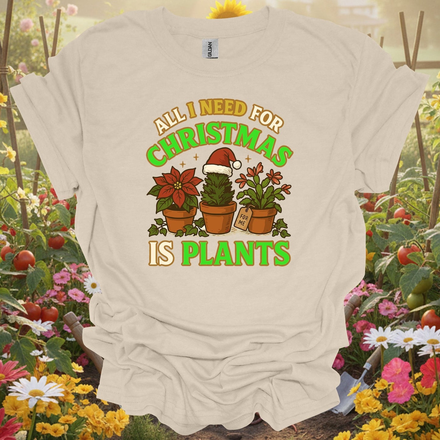 "All I Need For Christmas Is Plants" Poinsettia Christmas Gift Shirt - GardeningTshirts