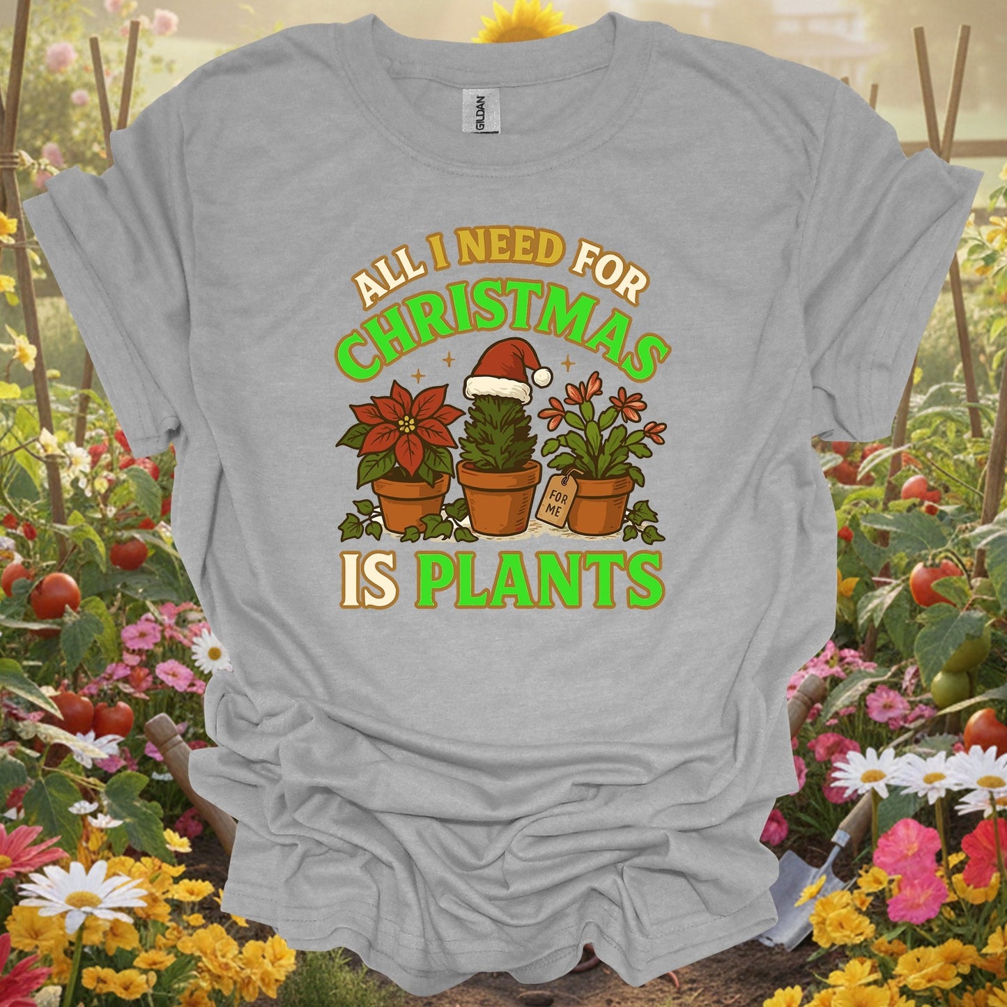 "All I Need For Christmas Is Plants" Poinsettia Christmas Gift Shirt - GardeningTshirts