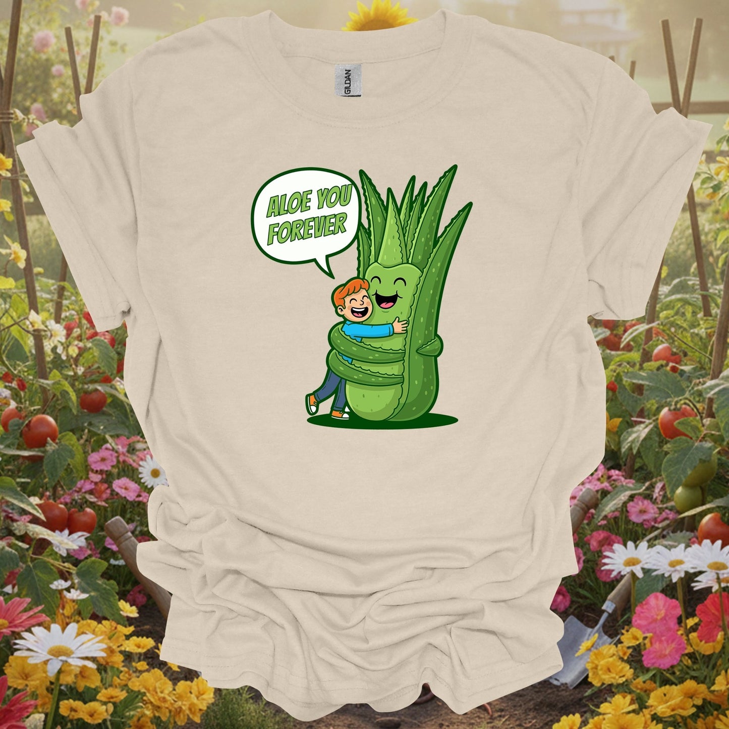 Natural tshirt showing aloe you forever funny pun succulent for people who find garden humor