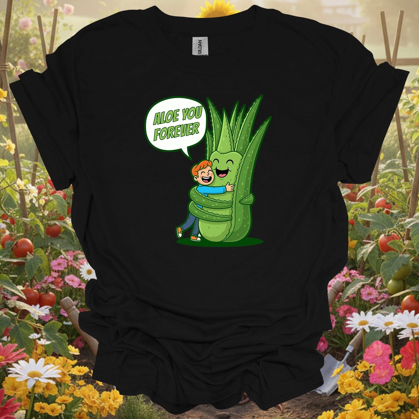 Black shirt showing aloe you forever funny pun succulent for folks who joke about gardening