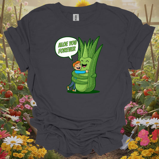 Charcoal tee showing aloe you forever funny pun succulent for folks who love garden puns