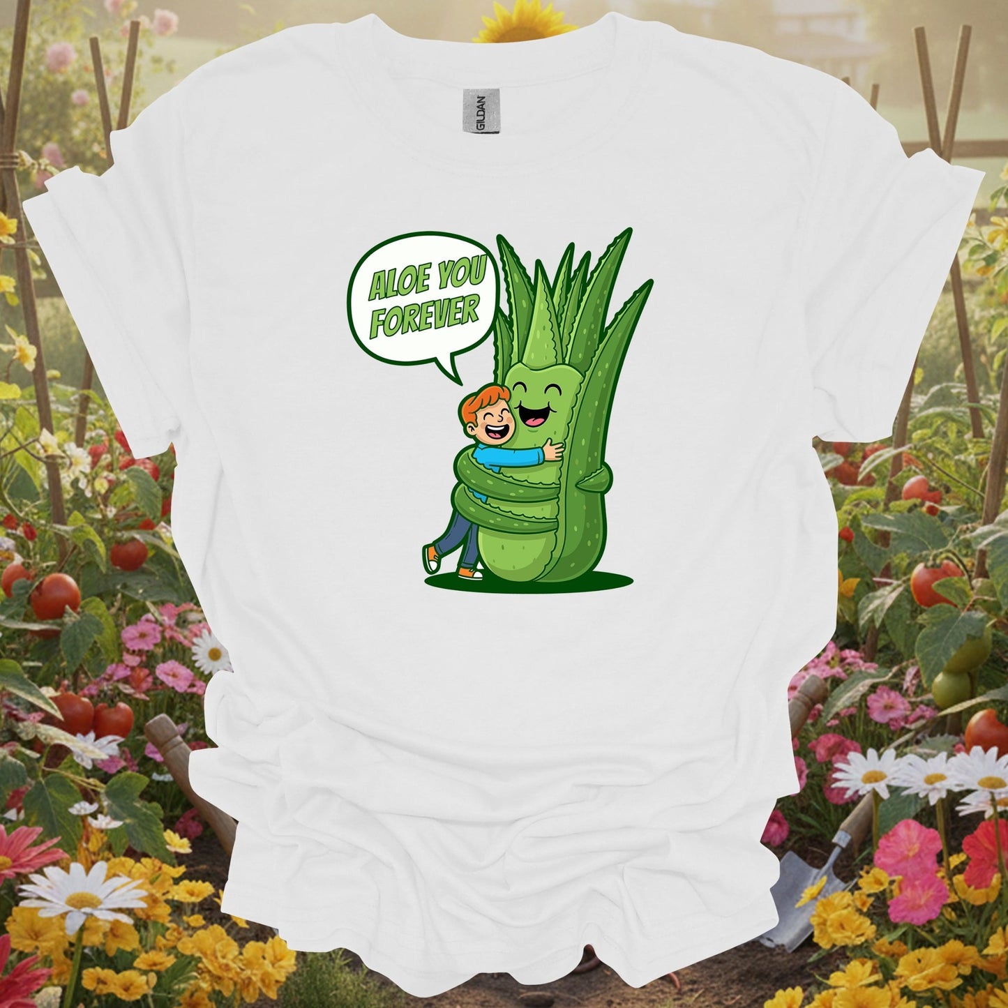 White tshirt showing aloe you forever funny pun succulent for gardeners with humor