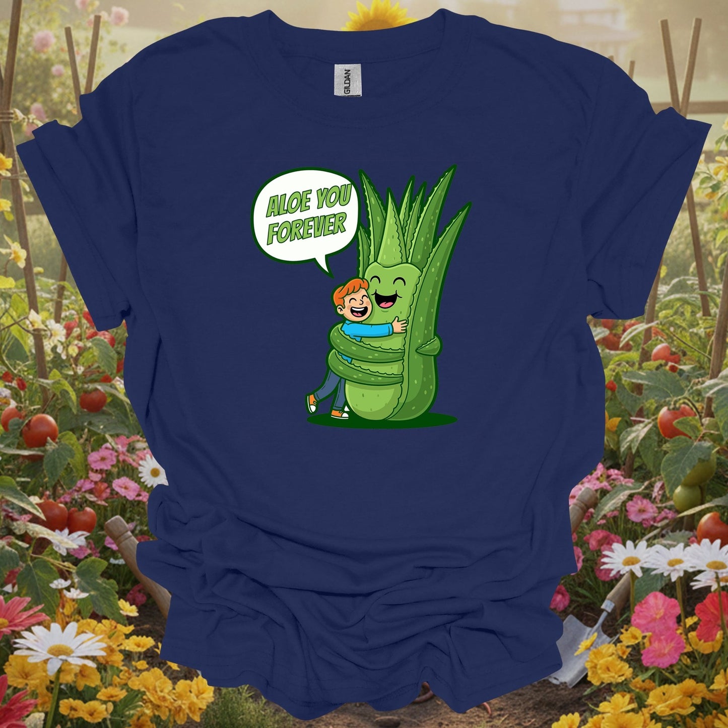 Navy top showing aloe you forever funny pun succulent for fun-loving growers