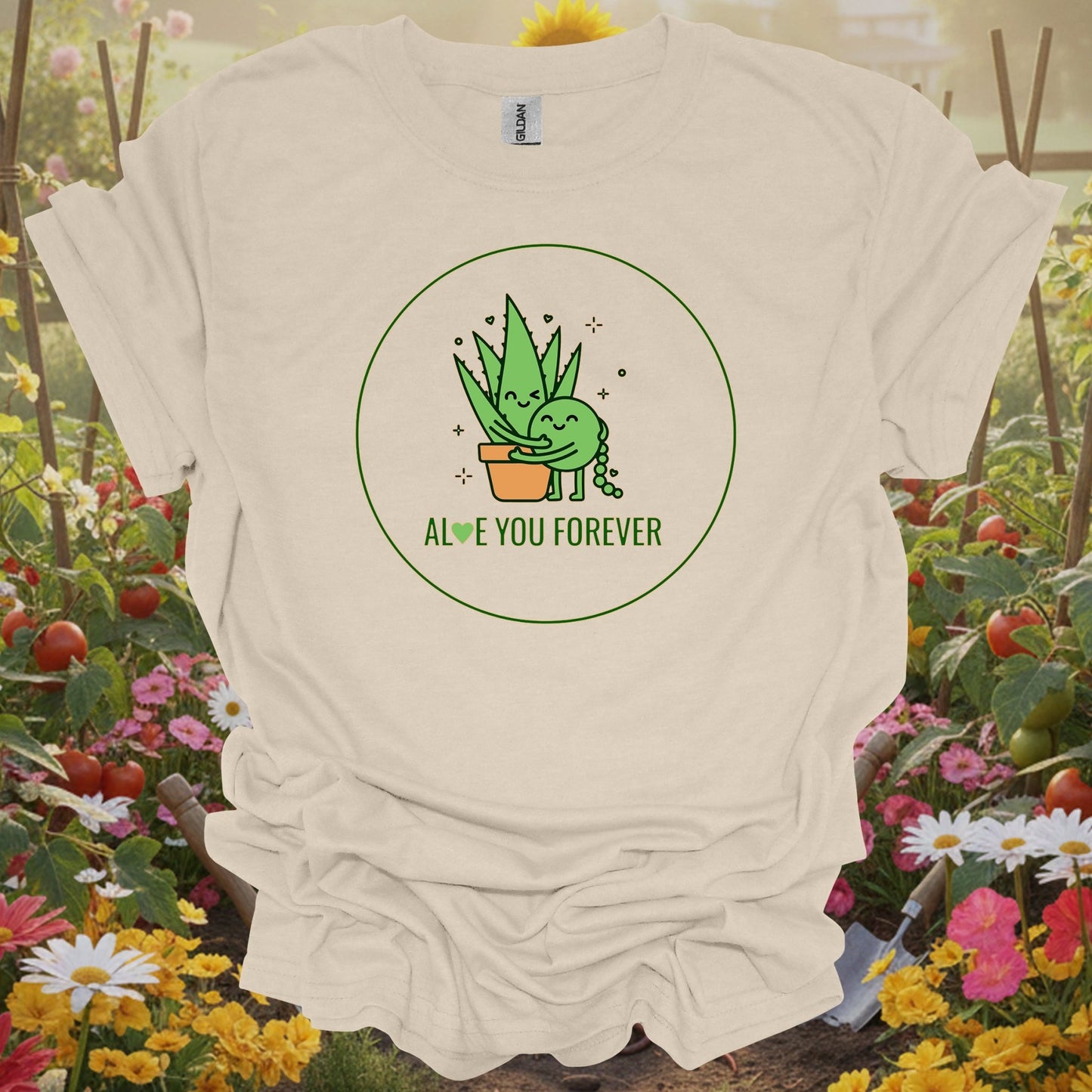 Natural top with an earthy vibe storybook art piece showing two happy plants hugging for cottage garden enthusiasts