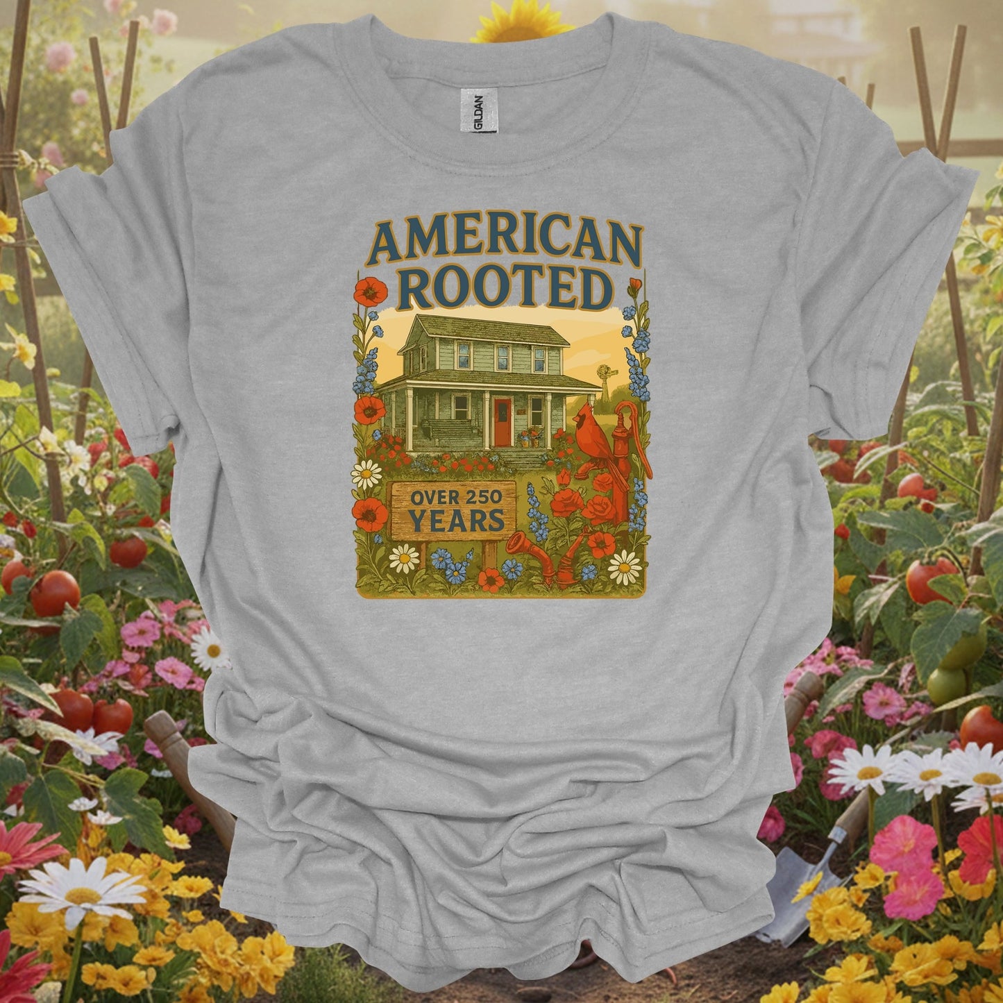 Sport Gray top showcasing retro-inspired storybook charm with a classic farm home for hobby farmers.