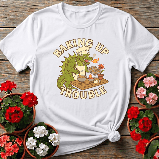 Baking Up Trouble Funny Dragon Gardener T-Shirt - GardeningTshirts