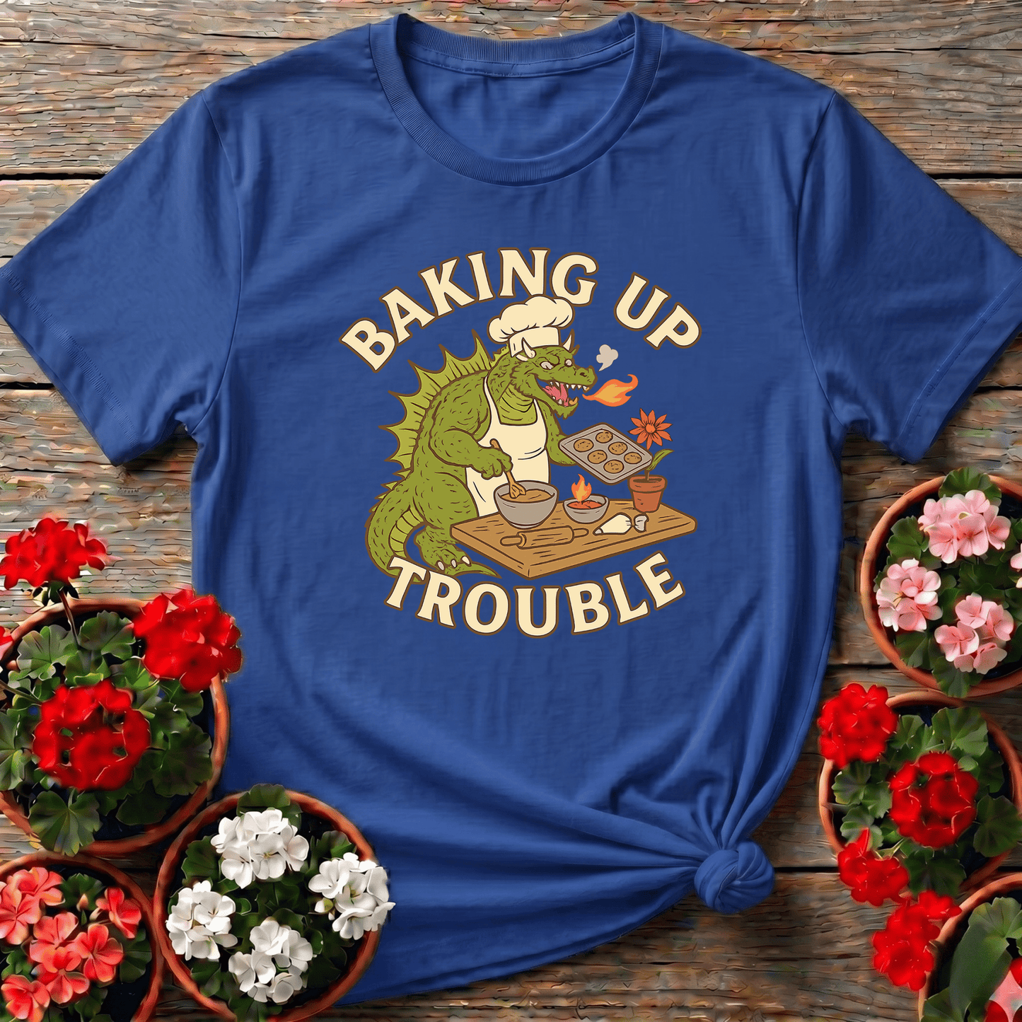 Baking Up Trouble Funny Dragon Gardener T-Shirt - GardeningTshirts