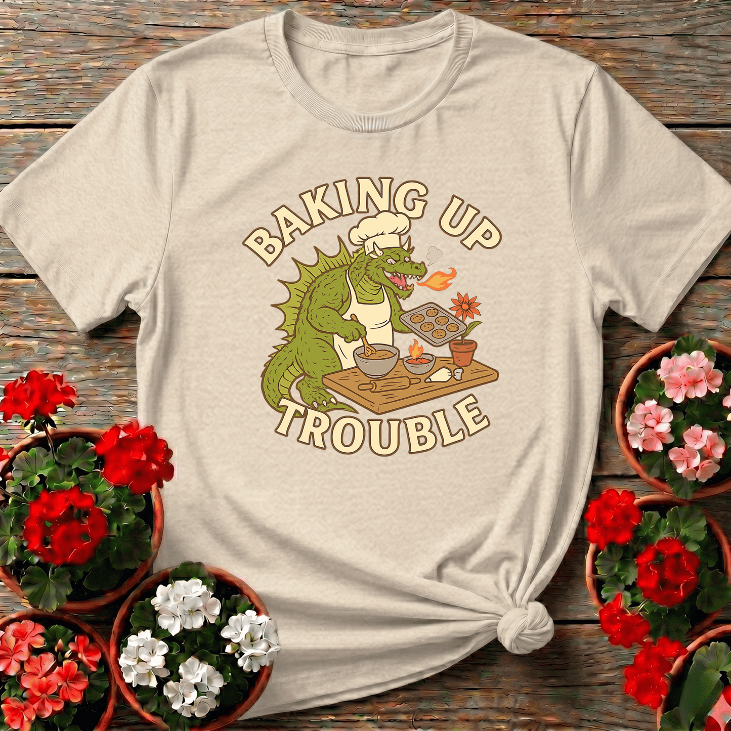 Baking Up Trouble Funny Dragon Gardener T-Shirt - GardeningTshirts