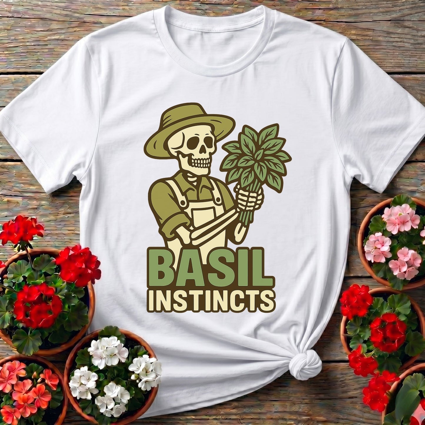 Basil Instincts Funny Skeleton Gardener T-shirt - GardeningTshirts