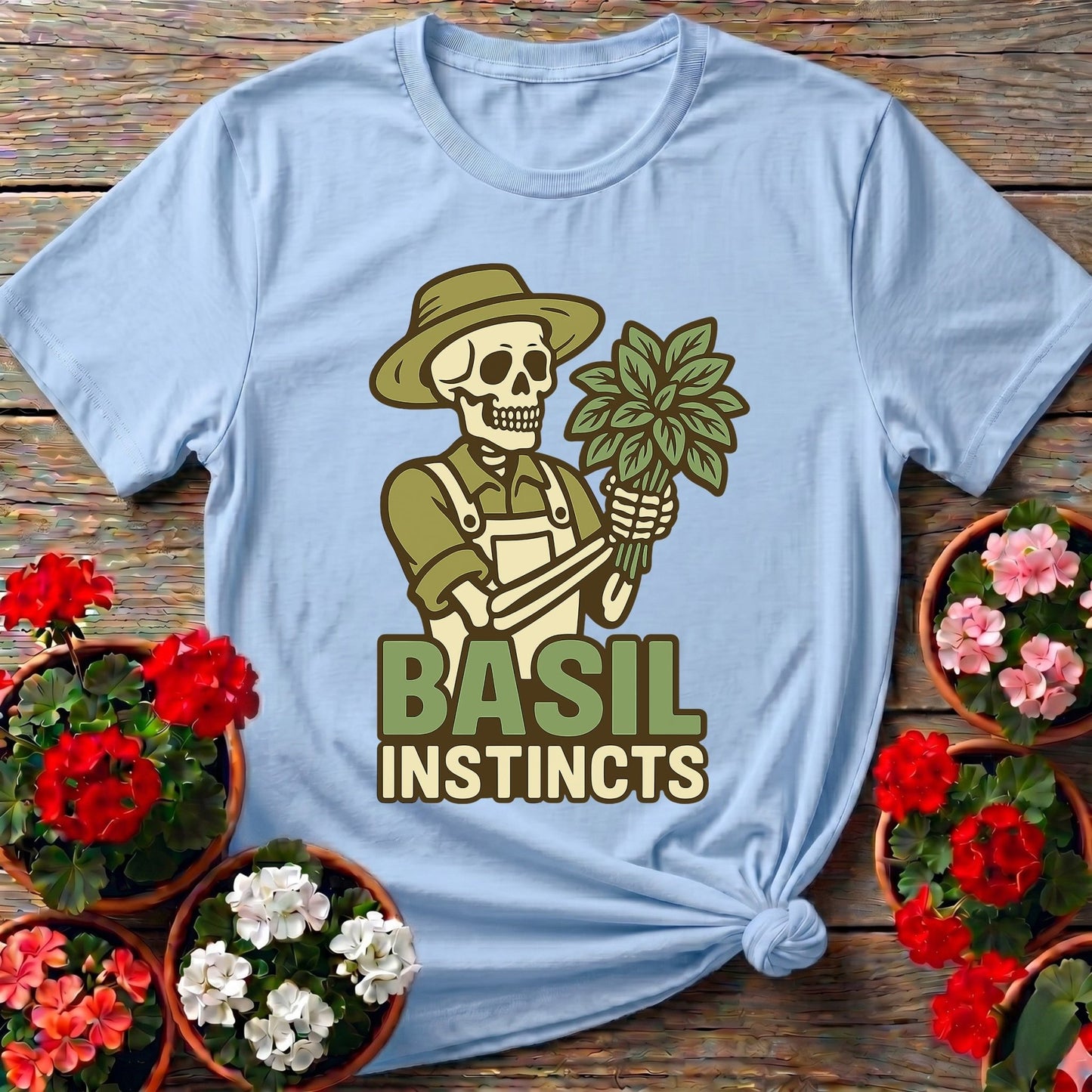 Basil Instincts Funny Skeleton Gardener T-shirt - GardeningTshirts