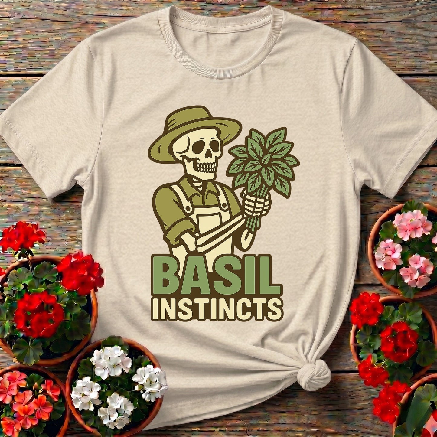 Basil Instincts Funny Skeleton Gardener T-shirt - GardeningTshirts