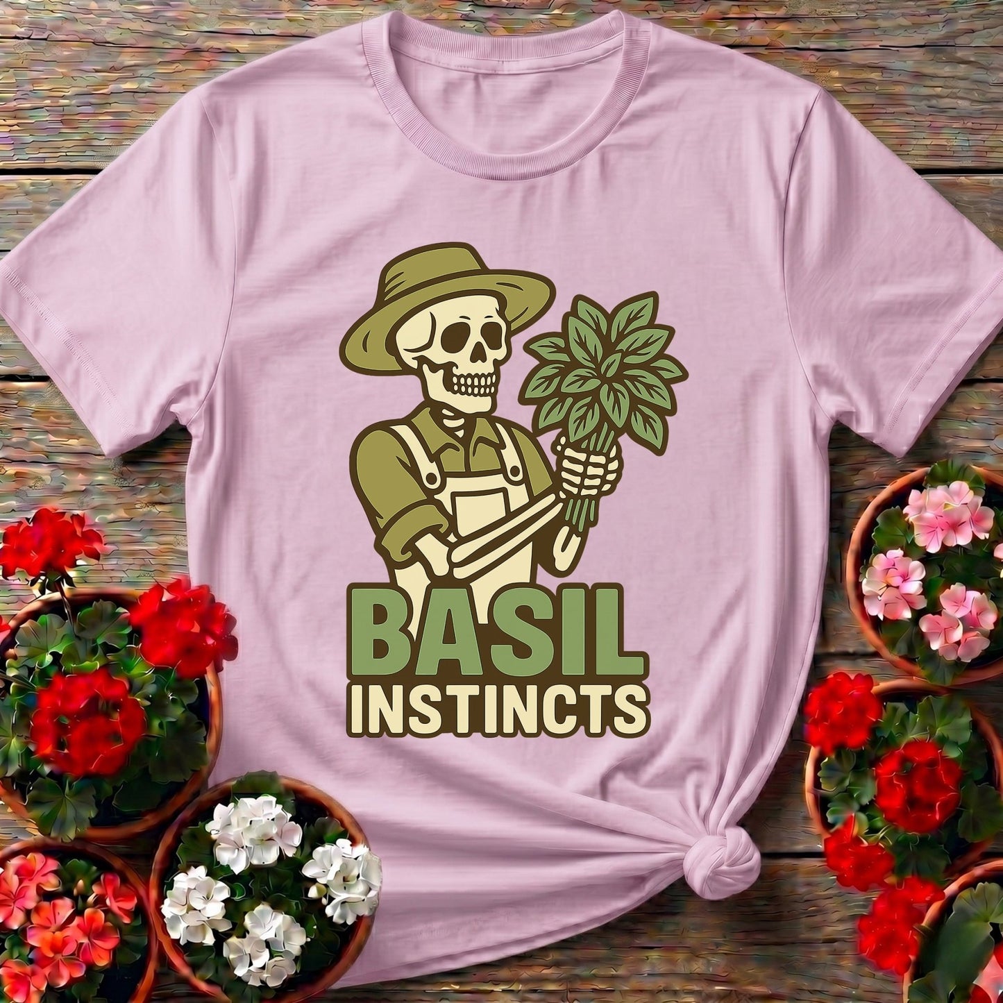 Basil Instincts Funny Skeleton Gardener T-shirt - GardeningTshirts