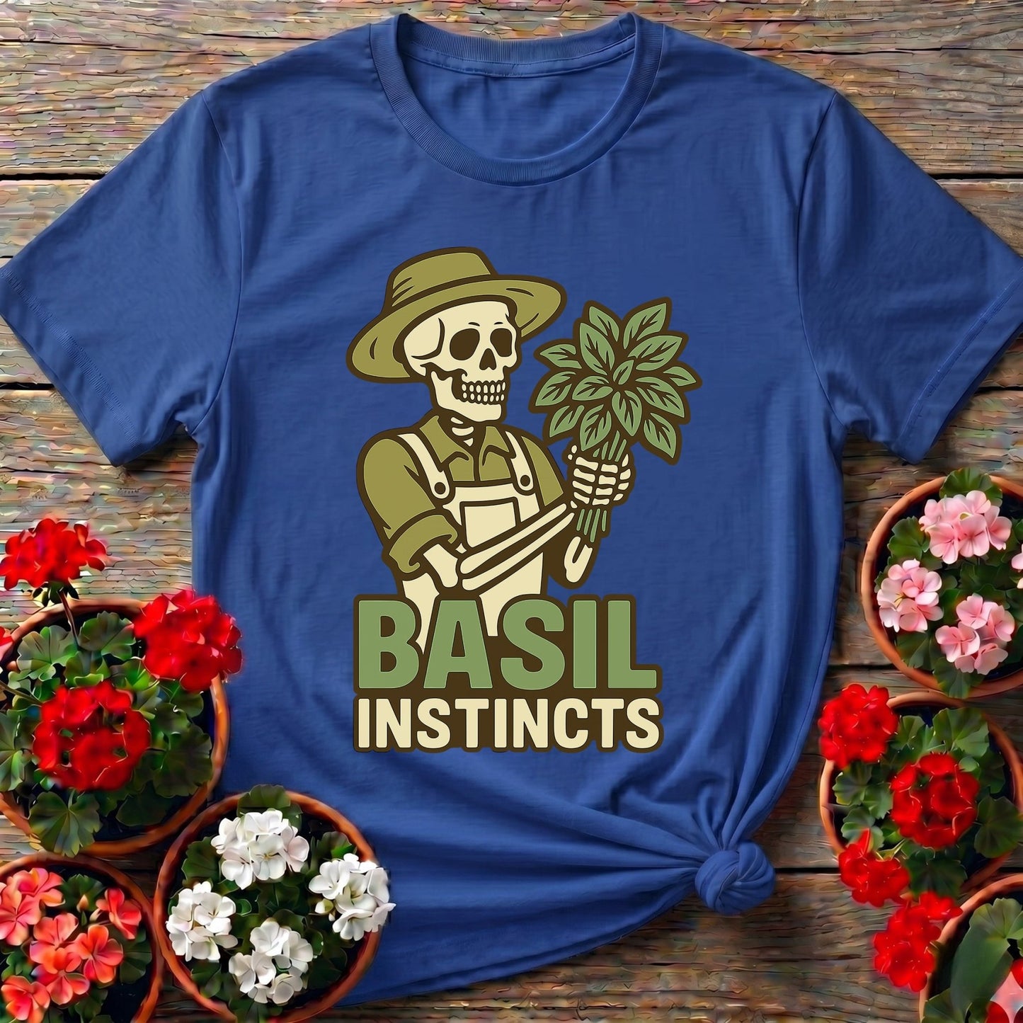 Basil Instincts Funny Skeleton Gardener T-shirt - GardeningTshirts