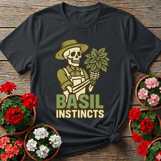 Basil Instincts Funny Skeleton Gardener T-shirt - GardeningTshirts